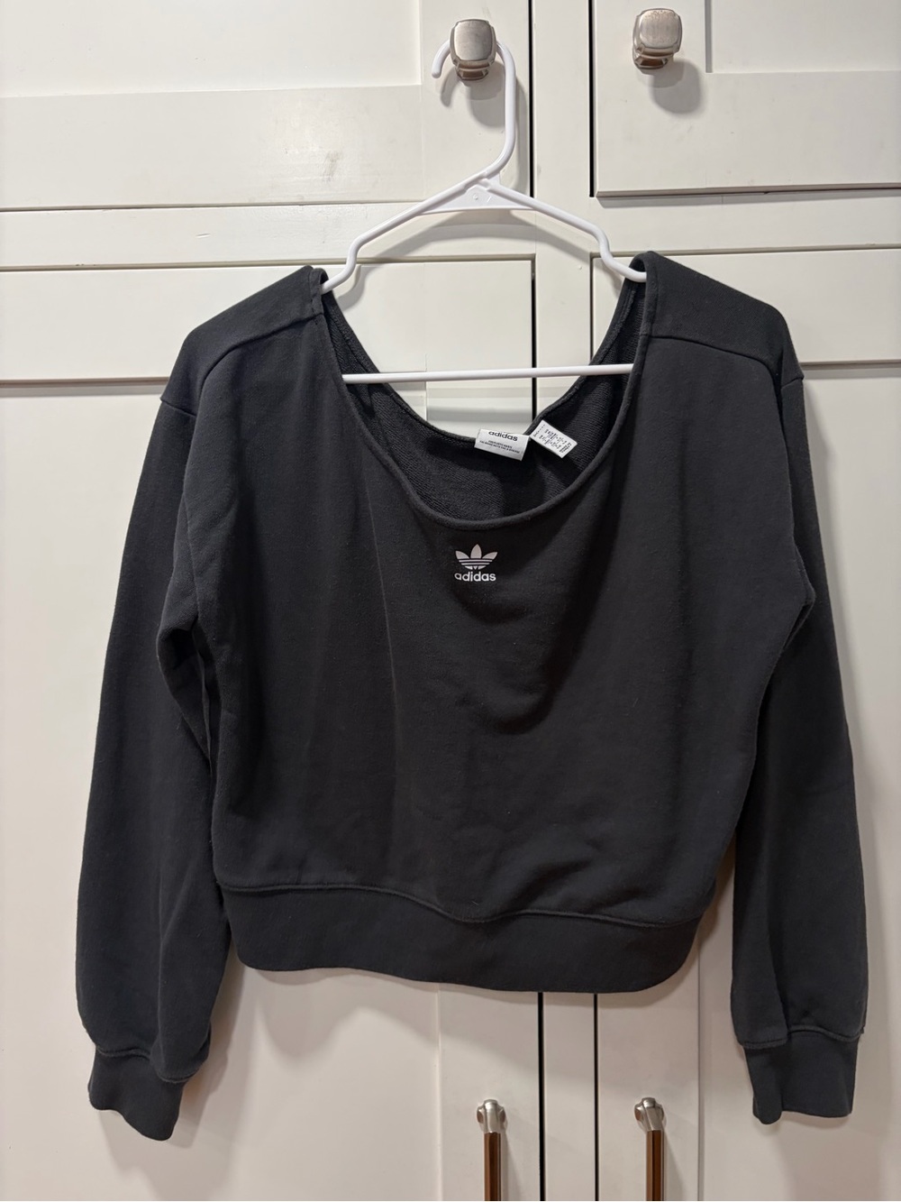 adidas Black Cropped Scoop-Neck Sweatshirt